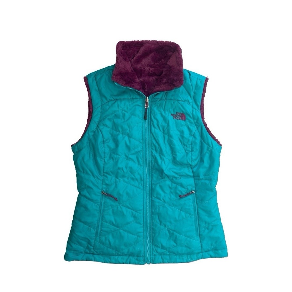 The North Face Mossbud Swirl Reversible Vest Women's S‎ Green Purple Fleece